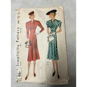 Vintage 1930's-40's Simplicity Pattern #2893 Day and Evening Dresses Size 42 HTF